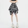 Saia Plaid de Verão Retrô com Design Irregular Americana Nova Cintura Alta Plaid Anti-Exposição Saia Hot Girl