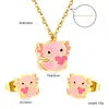 Joyería Linda Dulce para Niña Europea y Americana Colgante Monstruo Rosa Collar de Acero Inoxidable Aretes Traje de Joyería de Comercio Exterior para Mujer