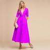 Nova Coleção Outono 2026 Europeia e Americana de Roupas Femininas para Comércio Exterior, Vestido Formal, Vestido Longo de Manga Média para Amazon, Vestido Sexy com Decote V