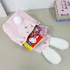 Mochila Nova Color Block com Tema de Coelho para Menina, Mochila Escolar Fofa com Retalhos Xadrez, Bolsa Transversal Peluda com Orelhas, Mochila de Pelúcia