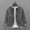 Camisa de manga larga de pana japonesa con forro polar de color liso para primavera y otoño, ropa informal para hombre, abrigo moderno para hombre