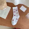 Calcetines dulces de oso estilo japonés para otoño e invierno para mujer, calcetines de encaje a media pantorrilla estilo universitario, calcetines casuales versátiles lindos de dibujos animados para mujer