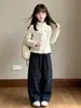 Conjunto Feminino Outono/Inverno 2026 com Plus Veludo Novo Casual Estilo Preguiçoso Versátil Moletom Quente Calça Xadrez Conjunto de Duas Peças Tendência