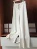 Pantalones de punto de lana 100% pura de pierna ancha para mujer, engrosados, de cintura alta, holgados, de pierna recta, con una caída fluida y diseño hasta el suelo