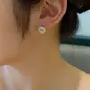 Brincos Circulares de Turquesa e Madrepérola Banhados a Prata, Agulha Delicada e de Alto Padrão, Brincos Circulares de Ouro 18K de Luxo Leve Atacado