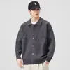 Tricô Masculino Retrô Americano Gola Polo Outono Inverno Marca da Moda Splicing Design Desconstruído Tricô de Cor Pura Jaqueta Atacado