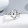 Anel em Prata Esterlina S925 Completa 6x8mm Formato de Ovo de Pombo Base Vazia DIY Strass com Fundo Pontiagudo Estilo Corte Arabescos Trepadeira Floral Esculpida