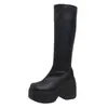 Botas cortas de mujer de moda europea y americana para otoño e invierno, con plataforma gruesa, tacón de cuña, de tubo medio, tacón alto, elásticas finas, botas tipo bizcocho