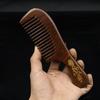 Pente de Madeira Esculpida em Sândalo Preto Ouro Dentes Largos Dentes Espessados Cabo Pente de Cabelo Esculpido em Ouro Pente de Cabelo Pente de Cabelo Longo para Casa