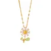 Collar con Colgante de Girasol Hoja Verde para Mujer, No se Desvanece, Lujo Accesible Diseño de Nicho, Cadena para Clavícula de Acero de Titanio Accesorios al por Mayor