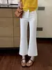 Calça Flare com Efeito Refrescante Tencel Cintura Alta Slim Fit Stretch nas Quatro Direções Fina Flare Perna Larga Reta Nove Pontos Jeans para Mulheres