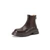 Botas Chelsea de Couro de Cabra Granulado à Mão com Costura de Bico Redondo Retrô de 4,5 cm com Solado Grosso Outono 2025 Zíper Traseiro Versátil Curto