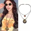 Collar Metálico Vintage Desgastado para Mujer Bohemio Versátil Colgante de Anillo Largo Collar de Chica Popular Ins Versátil