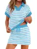 Comercio Exterior de Amazon Transfronterizo Europeo y Americano 2026 Camisa Polo Casual de Manga Corta con Cuello en V Rayas Falda Corta Ropa Deportiva con Pantalones Cortos