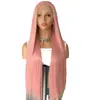 Amazon Cross-border Nova Moda Europeia e Americana Peruca Rosa Longa Lisa Estilo Front Lace Cobertura Total da Cabeça