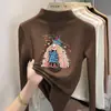 Nueva camiseta de forro polar de manga larga para otoño e invierno para niñas, capa interior cálida, diseño de dibujos animados, elegante para niños mayores, top de capa base para niños