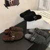 Outono/Inverno 2026 Mules Planas com Fivela Retrô Chinelos Slip-on Preguiçosos Sapatos Femininos Fechados na Ponta Meio Abertos
