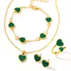 Conjunto de joyería en forma de corazón más vendido transfronterizo europeo y americano: pulsera con forma de corazón, pendientes, collar, anillo, juego de accesorios para mujer de varias piezas