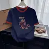 Camiseta de Algodón Elegante con Bloques de Color y Manga Corta para Mujer con Cuello Colorido, Camiseta Básica Versátil de Moda para Primavera y Verano