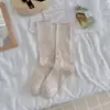 Calcetines finos de primavera y verano para mujer, estilo coreano, calcetines largos de color liso, calcetines de malla hueca transpirables sin costuras, calcetines apilados de encaje
