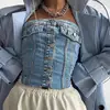 Estilo Europeo y Americano Verano 2026 Amazon Nuevo para Mujer Mezclilla Sexy Hombros Descubiertos Elástico Bustier Tubo Botonado