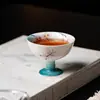 Xícara Mestra Cerâmica Pintada à Mão com Gradiente de Orquídea Phalaenopsis em Pé Alto para Uso Doméstico, Xícara de Degustação com Boca Redonda, Xícara Mestra para Conjunto de Chá Kung Fu