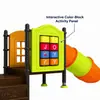 Escorregador combinado infantil para áreas externas para creches e áreas residenciais, equipamento de playground de plástico com escorregador e painel interativo