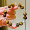 Outono e Inverno Pedra Olho de Tigre Natural Fina Cristal Torre Amarela Cristal Branco Ágata Pulseira Pulseira Suporte Autêntico Reinspeção