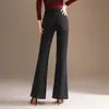 Pantalones de Campana Elásticos Adelgazantes Gruesos de Terciopelo Negro Plus para Mujer 2026 Otoño Invierno Nuevos de Cintura Alta para Viajar Casual Micro Acampanados Largos