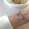 Pulsera elástica de plata de ley S925 hecha a mano con perro globo de colores a juego y oso perla, joyería linda de temperamento para mujer