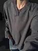 Nueva Sudadera Pesada de Color Gris Oscuro con Cuello para Hombre, Camiseta Base de Manga Larga para Otoño e Invierno, Camisa Henley Estilo Americano, Casual y Versátil