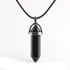 Pendente Coluna Hexagonal de Pedra Natural Cristal Natural Europeu e Americano Prisma Hexagonal Cabeça de Bala Hexaedro Colar com Cordão de Cera Preta