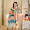 Camisón para Mujer Verano 2025 Nuevo Camisón de Largo Medio Ropa para el Hogar Pijama de Estudiante de Dibujos Animados Estilo Coreano para Vestir