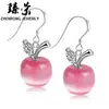 Pendientes chapados en plata y cobre, nuevos pendientes de diamantes de cristal de moda coreana, pendientes de manzana con piedra de ojo de gato, joyería de plata coreana
