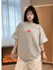 Marca da moda de peso pesado bordado pesado americano verão versão coreana solta gola redonda manga curta camiseta senso de design