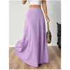 Saia Midi Lisa de Cintura Alta em Linha A para Mulheres, Estilo Europeu e Americano, Simples, Casual, Elegante, Emagrecedora, Saia com Barra Larga