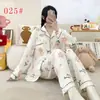 Pijama Feminino 2026 Novo Outono e Inverno Algodão Nuvem Conjunto de Roupa para Casa Desenho Animado Manga Longa Feminino Gola Lapela Outerwear