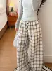 Pantalones casuales de pierna ancha con botones y estampado, estilo relajado y casual para mujer, nuevos para primavera-verano, corte holgado, con caída, adelgazantes, largos casuales