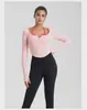 Ropa de Yoga Tops con Almohadillas en el Pecho para Mujer Otoño e Invierno Nueva Camisetas Deportivas para Correr de Manga Larga con Cuello Halter Ajustadas Ropa de Fitness para Salir