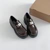 Zapatos de Moda Negros Franceses de Tacón Alto de Cuero Pequeño para Mujer 2025 Nuevo Primavera y Otoño Mocasines de Estilo Británico de Una Pierna