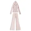 Sudadera con capucha y cremallera Derong Yoga + Pantalones acampanados con cordón de cintura alta - Pantalones casuales - Traje deportivo para mujer