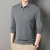 Atacado Transfronteiriço Camiseta de Manga Longa Masculina Primavera e Outono Nova Camisa Polo com Gola Lapela Casual Versátil Top Básico para Meia-Idade e Idosos