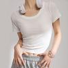 Camiseta Básica Blanca para Mujer de 240g, Manga Corta, Nuevo Estilo Verano 2026, Cuello Redondo, Corte Ajustado, Top de Algodón Acanalado