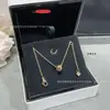Collar de Hielo de Agua Luna para Mujer, Patrón de Diamantes Incrustado con Diamantes, Forma de V Chapado en Oro Rosa de 18 Quilates, Cadena Ligera de Lujo para Suéter, Cadena para Clavícula