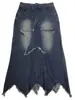 Saia jeans vintage com borda crua desgastada para mulheres, novo design de verão, cintura alta, corte solto, modeladora, saia sereia justa ao corpo
