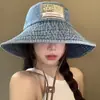 Sombrero de Cubo de Mezclilla Patchwork Estilo Japonés para Mujer, Sombrero de Sol de Ala Ancha Lavado Vintage Desgastado, Sombrero Protector Solar Adelgazante para el Rostro