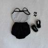 Traje de Verano Popular Refrescante de 2 Piezas con Tirantes a Rayas Estilo Coreano para Hombres y Mujeres