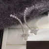 Pendientes de Estrella de Cuatro Puntas Incrustados de Circonita y Diamantes en Plata de Ley S925 para Mujer, Gama Alta de Nicho, Lujo Ligero, Pendientes Nuevos Versátiles