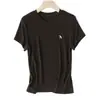 Novedad Verano 2026: Camiseta de Tencel y Lana Bordada de Alta Resistencia con Caballo, Cuello Redondo, Manga Corta, Corte Ajustado Versátil