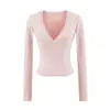 Camiseta sexy y seductora de manga larga, escote en V profundo y pronunciado, nuevo estilo de otoño, entallada a la cintura, corte ajustado, corta, top básico sexy para mujer